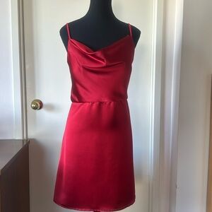 💕Crimson Red Satin Fitted Spaghetti Strap Party Dress M EUC